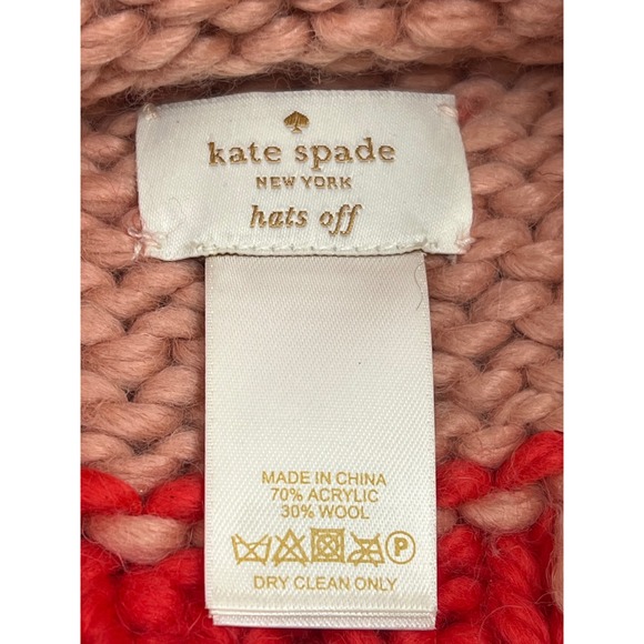 Kate Spade New York Pom‎ Pom Beanie Hat Striped Wool Blend Red Pink - Picture 3 of 7
